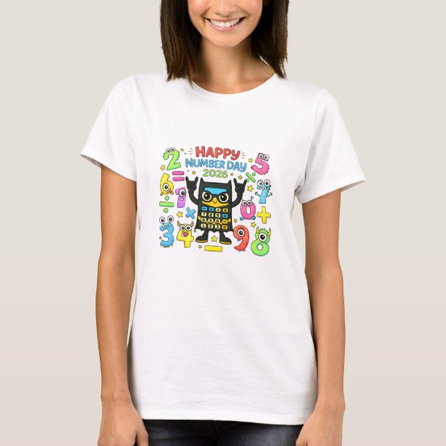 Camiseta Matemática Calculadora Fofa Dia do Número (Frente)