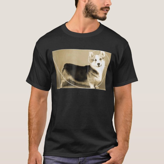 Camiseta Matemática Espiral de Fibonacci do Corgi  (Frente)