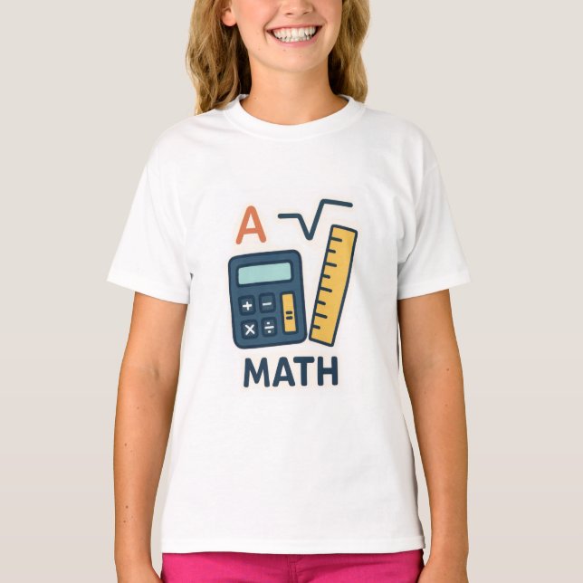 Camiseta Matemática Minimalista - Calculadora, Régua (Frente)