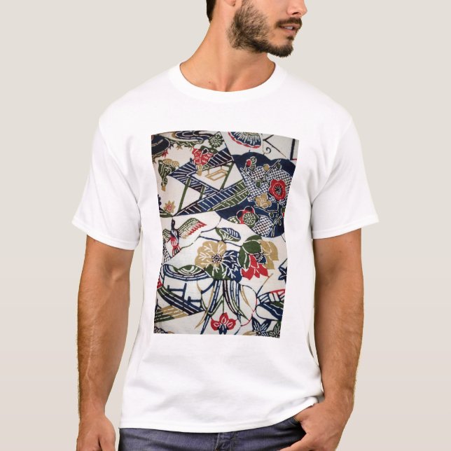 Camiseta Matéria têxtil japonesa do quimono do vintage (Frente)