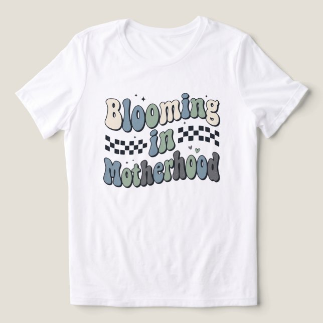 Camiseta Maternidade em Flor Checkered Mãe Presente Groovy (Design frontal)