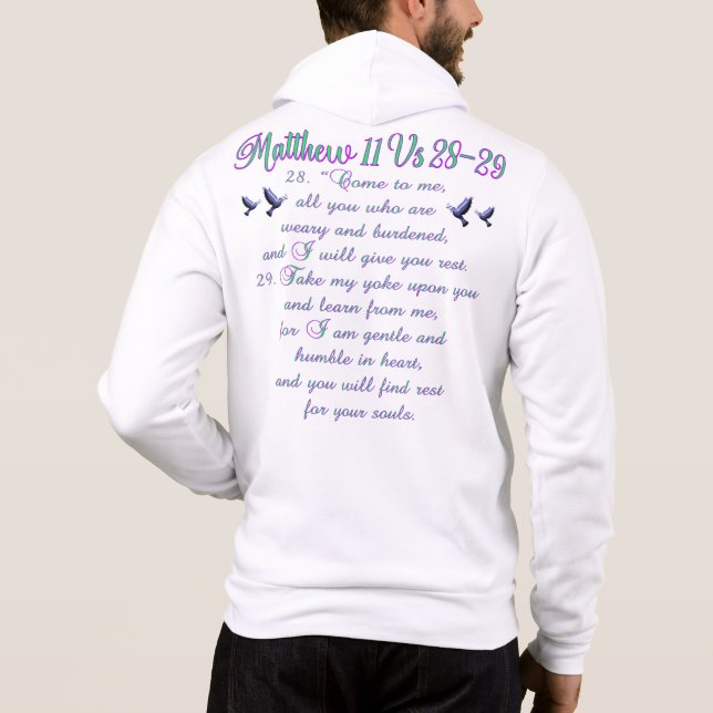 Camiseta Mateus 11 Gráficos Personalizados Zip Hoodie (Verso)