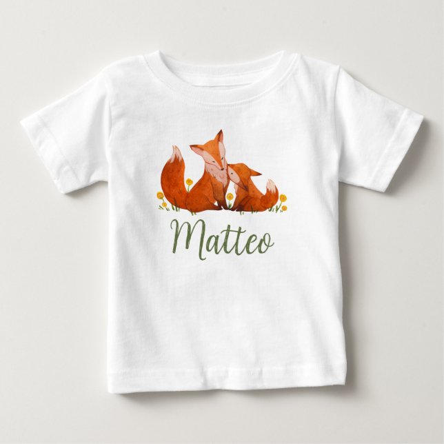 Camiseta Matteo Name Reveal Fox Forest Animal Boy Whimsical (Frente)