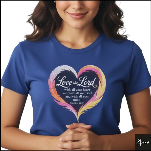Camiseta Matthew 22:37 Scripture Neon Feather Heart (Sample design. Several style are available to choose from, with the option to add a name & color.
)