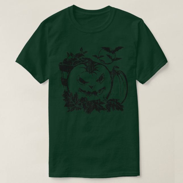 Camiseta Mau assustador Jack o Lanterna Pumpkin Patch Bats  (Frente do Design)