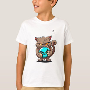 Camiseta Mau Castanho Gato Amarelo Olho Escuro Estrela Azul
