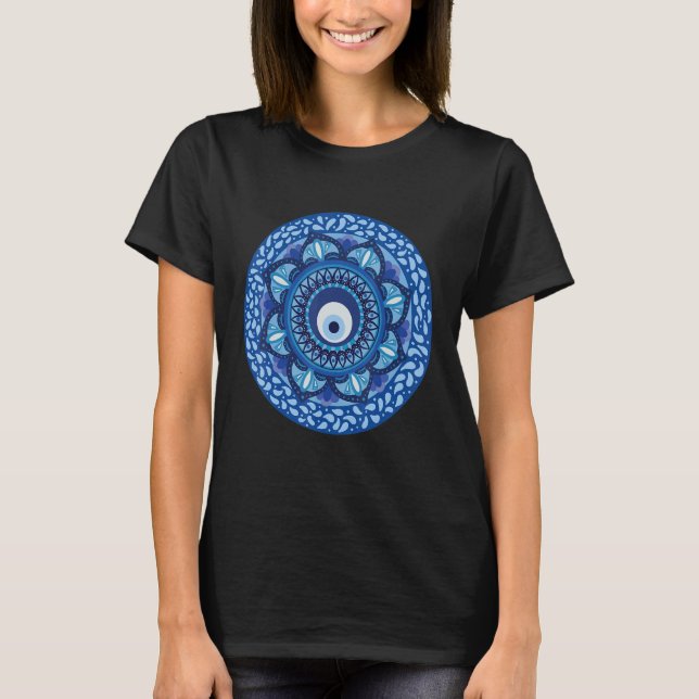 Camiseta Mau Eye Mandala Proteção Contra Cursos (Frente)