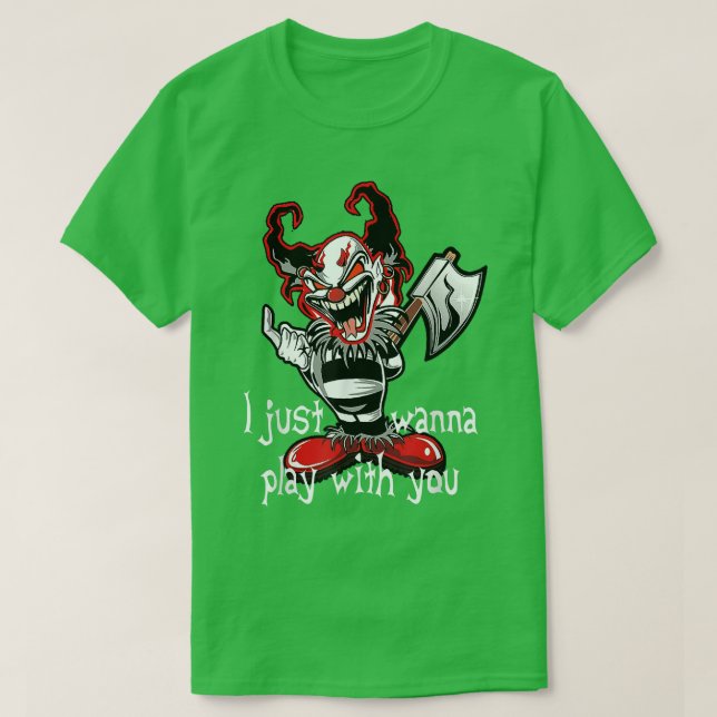 Camiseta Mau Horror de Palhaço Eu Quero Tocar Halloween Ass (Frente do Design)