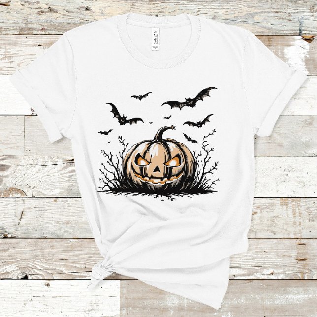 Camiseta Mau Pumpkin & Bats Spooky Halloween Graphic (Criador carregado)