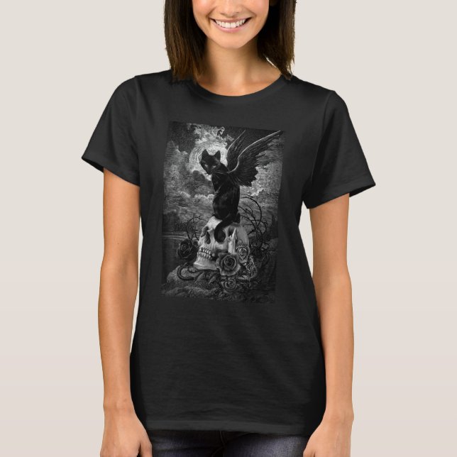 Camiseta Mau Sphynx Cat Bat Skull Wicca Gothic Gótico Witch (Frente)