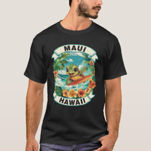 Camiseta Maui Hawaii Cute Sea Turtle Surgindo Férias de Ver