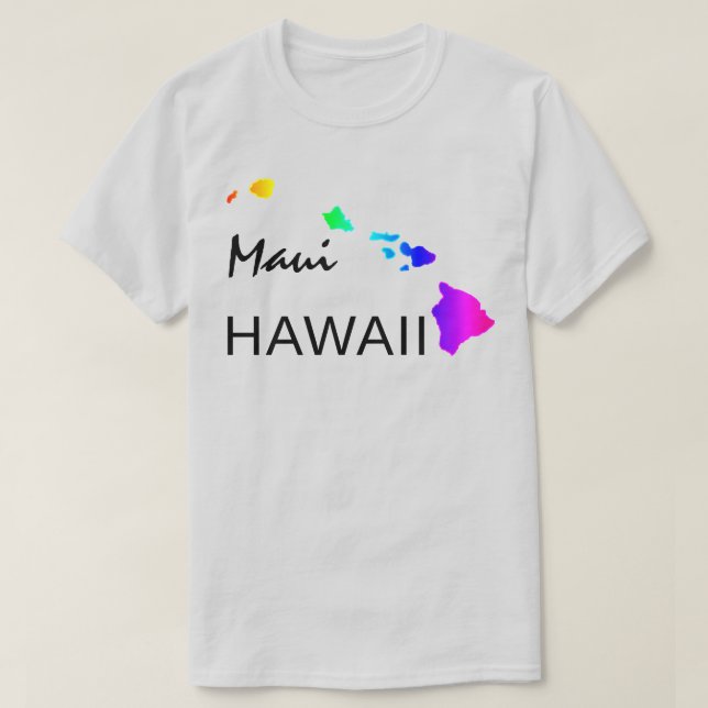 CAMISETA MAUI - ILHAS HAWAII NEON RAINBOW (Frente do Design)