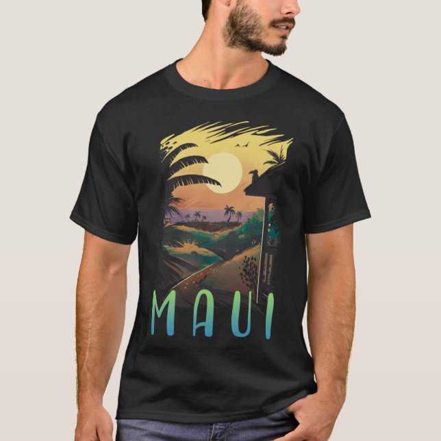 Camiseta Maui Retro Sunset Aloha Havaiana Férias Verão H (Frente)