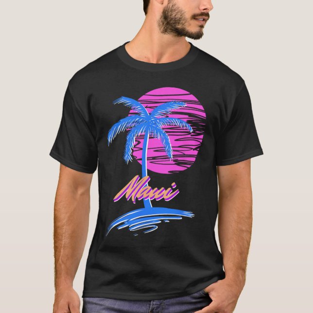 Camiseta Maui Vaporwave Synth Ulun Sunset 80s Beach Retro (Frente)