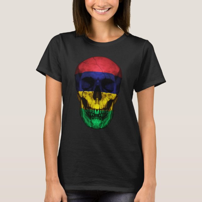Camiseta Mauritius Flag Skull Mauritian Roots Proud Patriot (Frente)