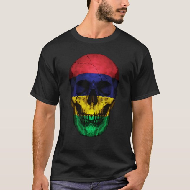 Camiseta Mauritius Flag Skull Mauritian Roots Proud Patriot (Frente)
