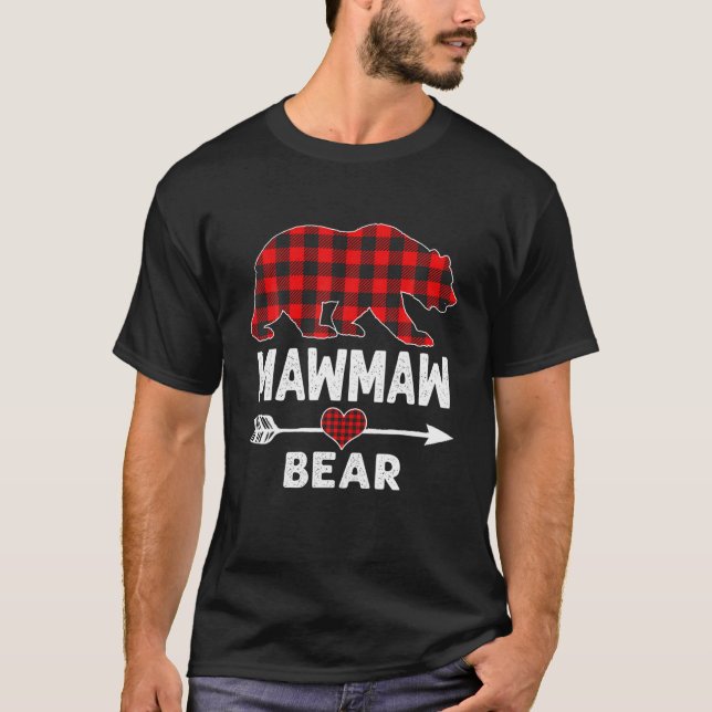 Camiseta Mawmaw Bear Christmas Pajama Red Xadrez Buffalo Fa (Frente)