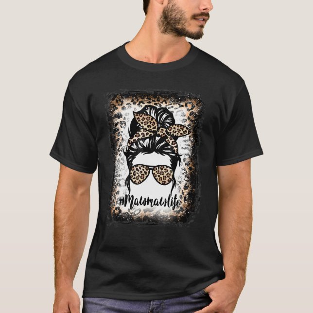 Camiseta Mawmaw Life Leopard Messy Bun Mulheres Mothe (Frente)