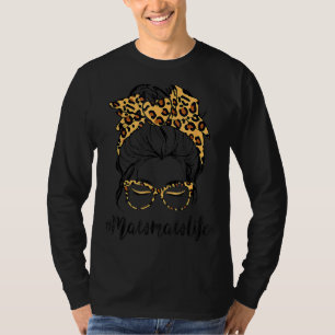Camiseta Mawmaw Life Messaging Hair Bun Leopard Mulheres Mã