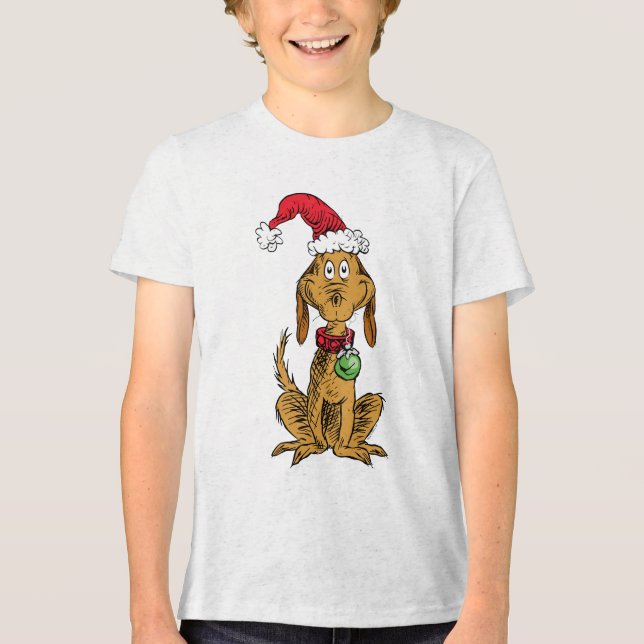 Camiseta Max o Cachorro com o Chapéu de Papai Noel (Frente)