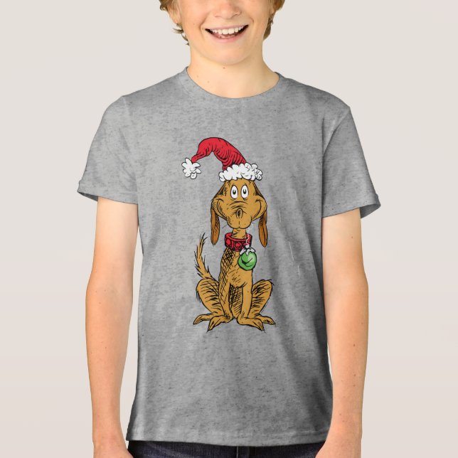 Camiseta Max o Cão com Chapéu de Papai Noel (Frente)