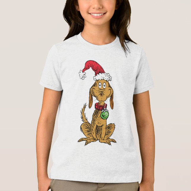 Camiseta Max o Cão com Chapéu de Papai Noel (Frente)