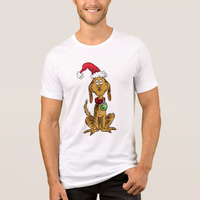 Camiseta Max o Cão com Chapéu de Papai Noel (Frente)
