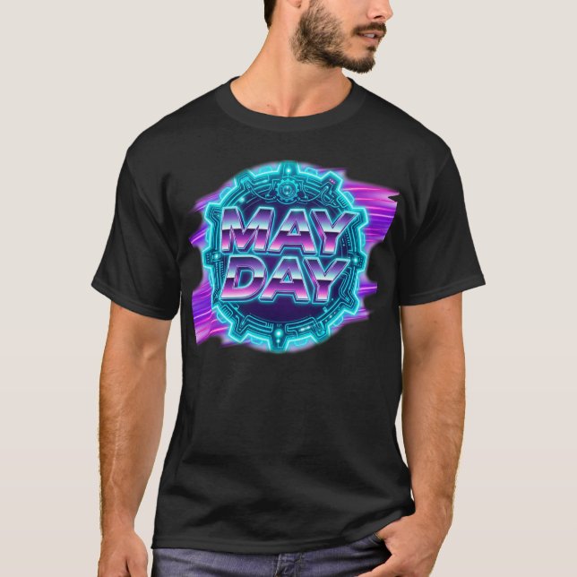 Camiseta "May Day" Gráfico Neon Synthwave dos Anos 80 para  (Frente)