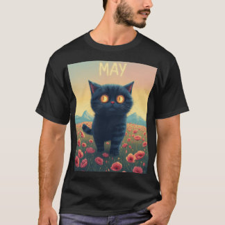 Camiseta May Dreamwalk – Gato Gigante no Campo de Papoulas
