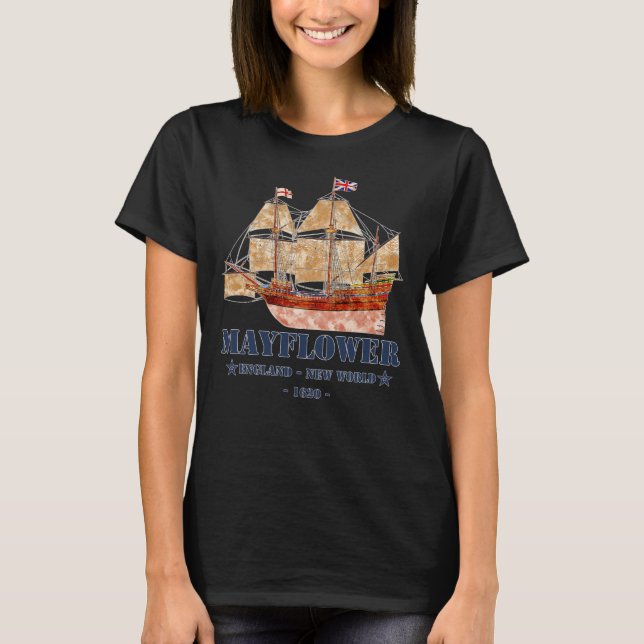 Camiseta Mayflower Tall Ship - Inglaterra para o Novo Mundo (Frente)