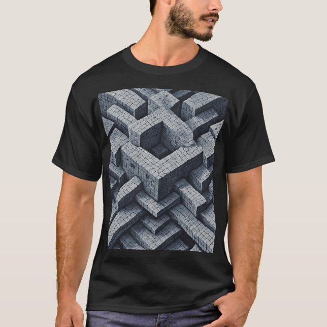 Camiseta Maze 3D: Cubos Geométricos em Perspectiva (Frente)
