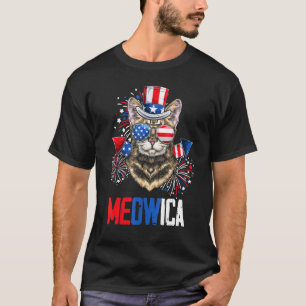 Camiseta Mb35 4 De Julho Meowica American Flag Firework Ca