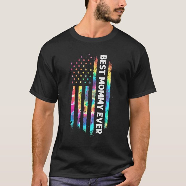 Camiseta Mb Melhor Mamãe de Tie Dye Usa Bandeira Pai da Mãe (Frente)