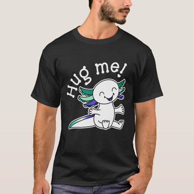 Camiseta Me abraça! Axolotl bonito em cores de orgulho Gay  (Frente)