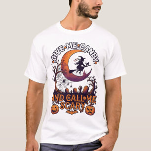 Camiseta Me Dê Doces Ligue Bruxa Assustadora Abóboras da Lu