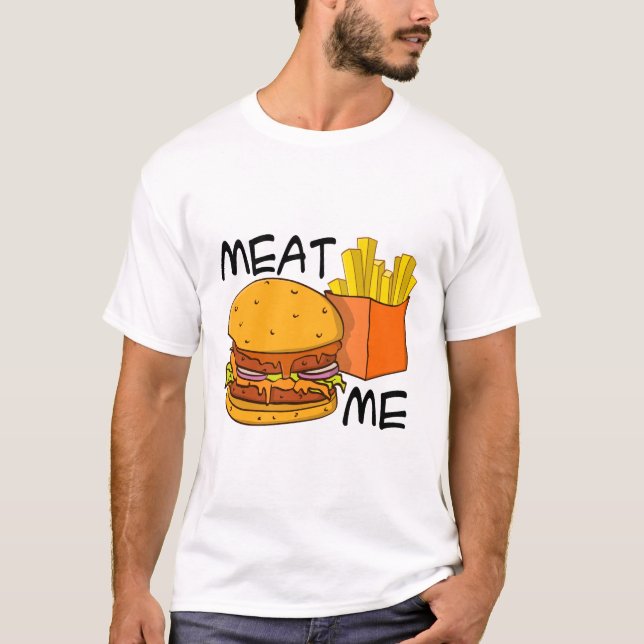 Camiseta “Meat me” Hamburger en friet illustratie  (Frente)