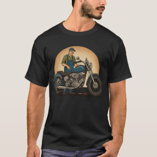 Camiseta Mecânica Motor Clássica com Motocicleta Vintage