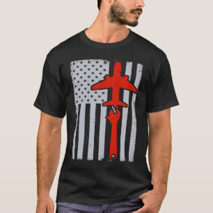 Camiseta Mecânico Bandeira Americana Avião Mecânico de Aviã