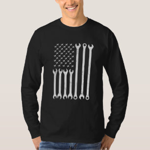 Camiseta Mecânico Bandeira EUA Avião Mecânico Ferramentas A