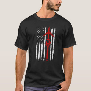 Camiseta Mecânico De Aeronaves Avião EUA Bandeira Americana