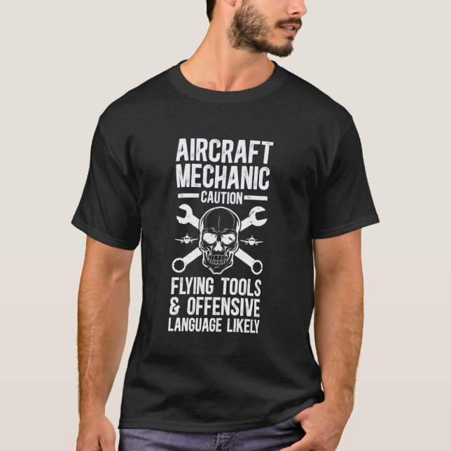 Camiseta Mecânico de Aeronaves Ferramentas Voadoras Mecânic (Frente)