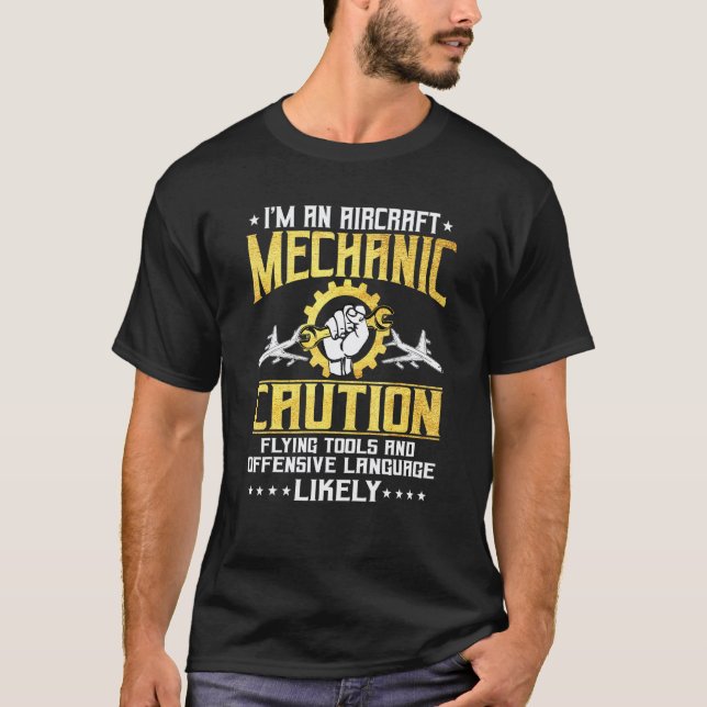 Camiseta Mecânico de Avião Cuidado Ferramentas Voadoras Xin (Frente)
