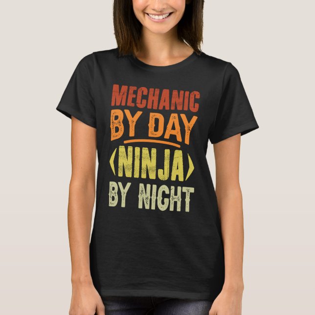 Camiseta Mecânico de Dia Ninja à Noite  Gar Fun Mechanic (Frente)