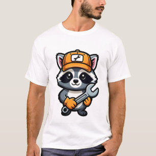 Camiseta Mecânico de Guaxinim com Boné Laranja