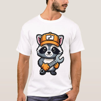 Camiseta Mecânico de Guaxinim com Boné Laranja