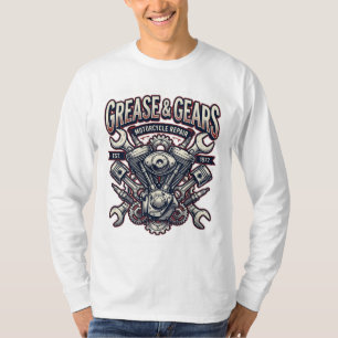 Camiseta Mecânico de Motocicletas Antigas Grease And Gears