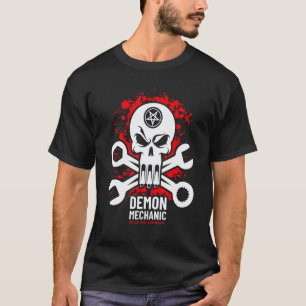 Camiseta Mecânico Demônio Chave de Crânio Reparador de Carr