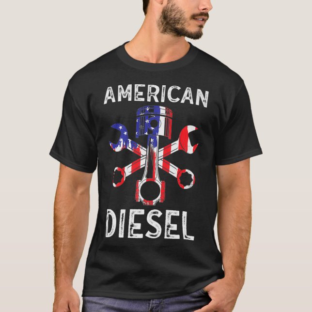 Camiseta Mecânico do Caminhão de Bandeira Diesel Americano (Frente)