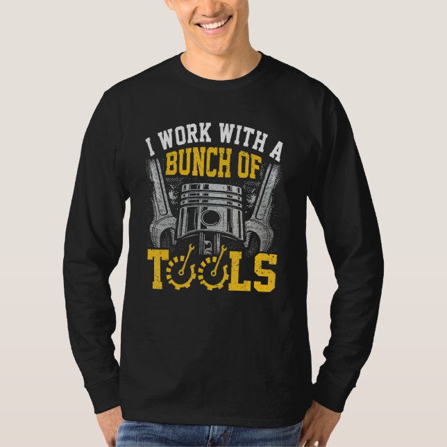 Camiseta Mecânico Eu Trabalho Com Um Monte De Ferramentas M (Frente)