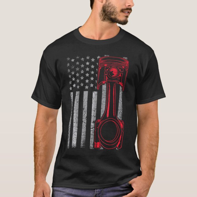 Camiseta Mecânico Muscular Engraçado com Pavilhão Americano (Frente)
